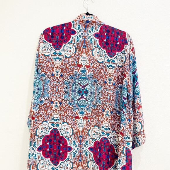 olivaceous printed patterned long open front kimono - Picture 5 of 7